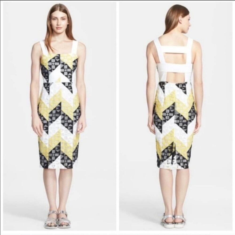 A.L.C. $895 Karin Geometric Laser Cut Crochet Sheath Dress Size 6 Sleeveless